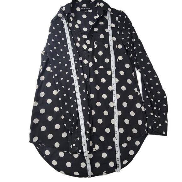 My Michelle black white semi sheer polka dot long sleeve button up top XS NWOT - Picture 8 of 8